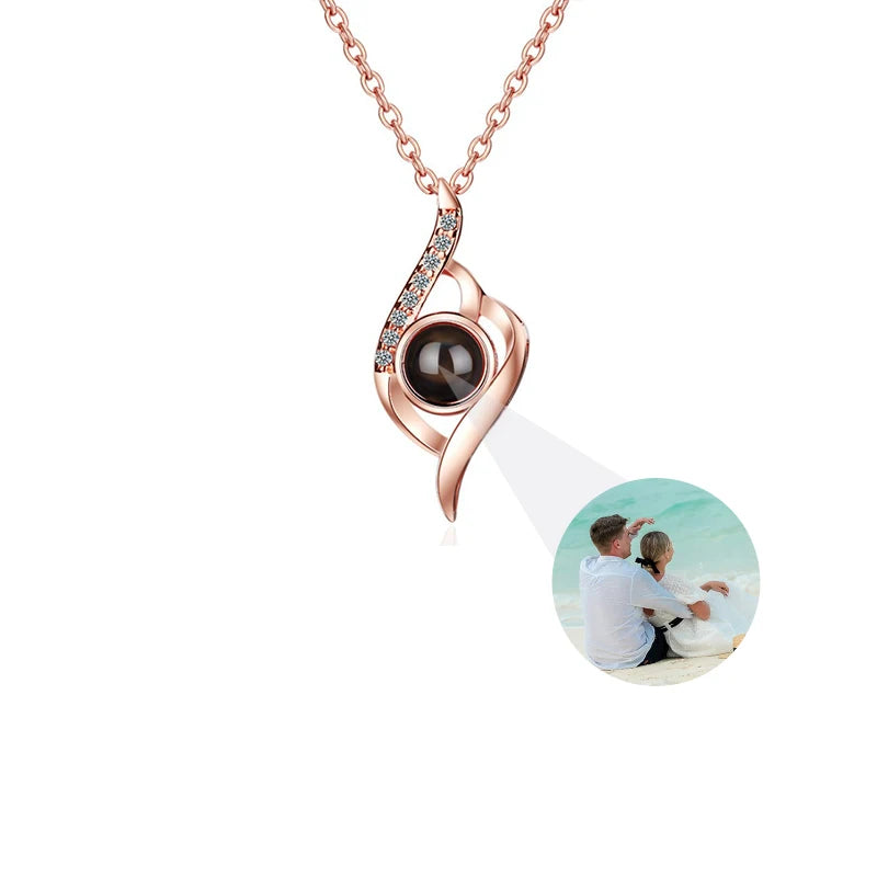 Custom Photo Necklace Personalized Picture Projection Necklace Rose Flower Projective Pendant Necklace Memorial Gifts For Women