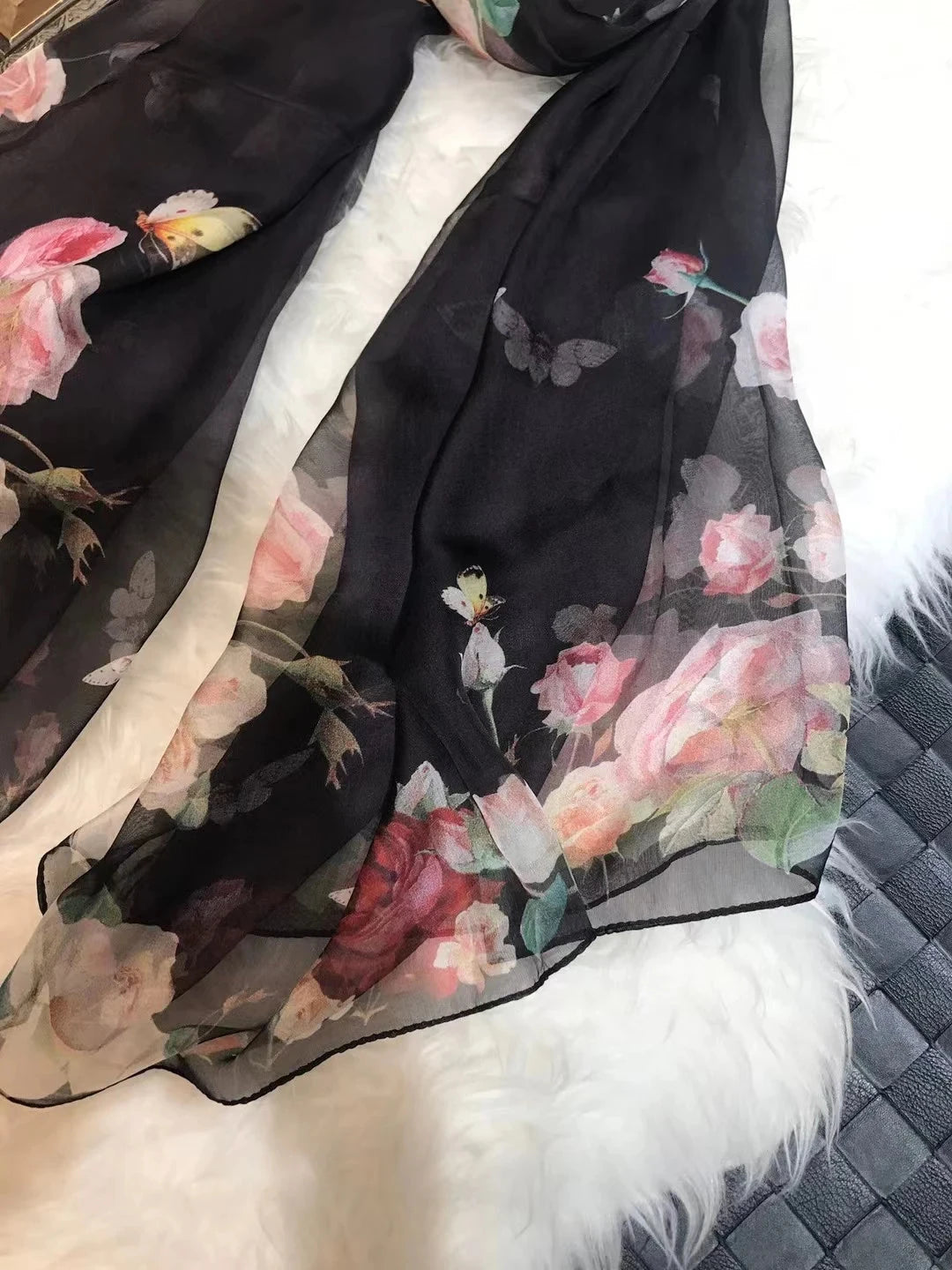 BYSIFA|New Black Pink Peony 100% Silk Shawl Scarf Women Chiffon Long Silk Scarves Cape Summer Foulard Winter Brand Scarves Wraps