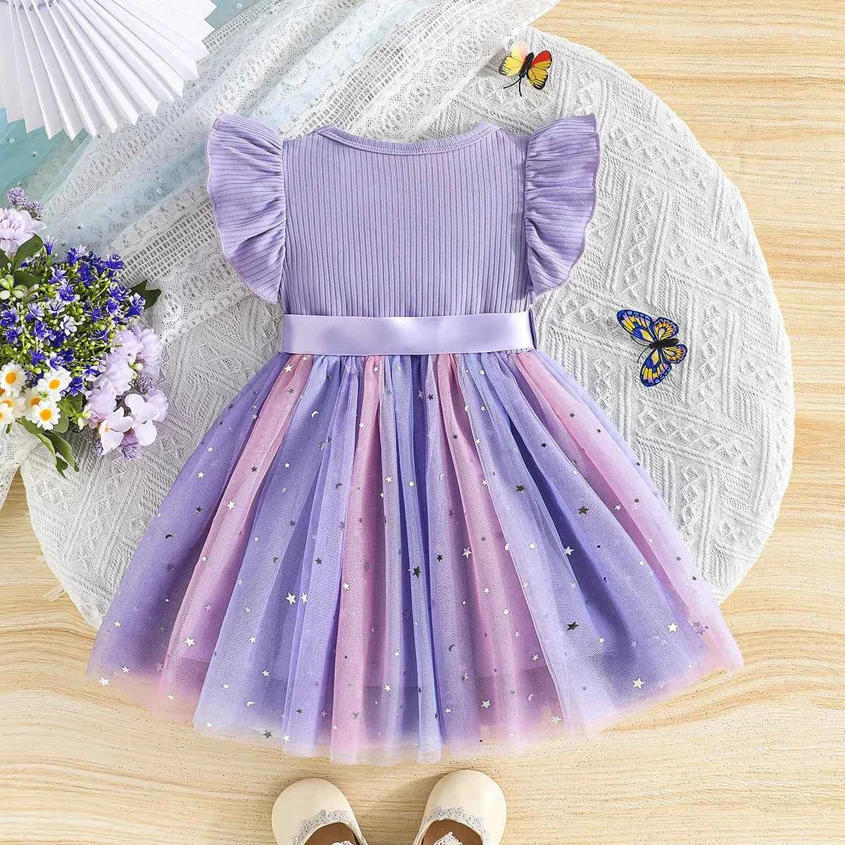 Baby Girl Cute Dress New Summer Toddler Kids Mesh Tutu Dresses Sequin Bow Children Birthday Party Dress Baby Girls Tulle Clothes