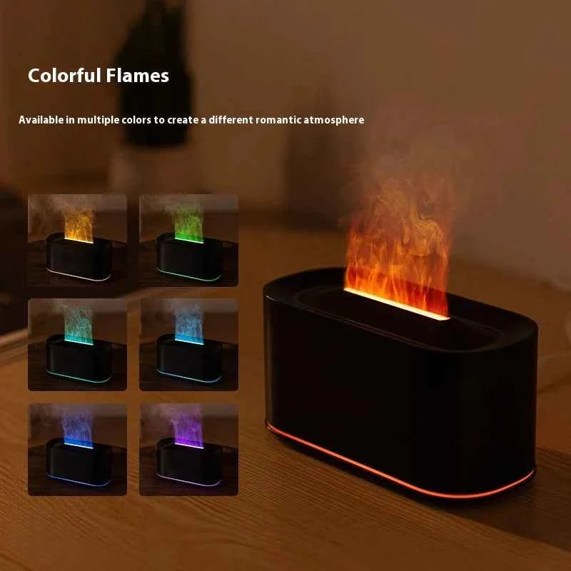 New style seven-color aromatherapy machine, bedroom essential oil aromatherapy lamp, wood grain flame humidifier, desktop cracke