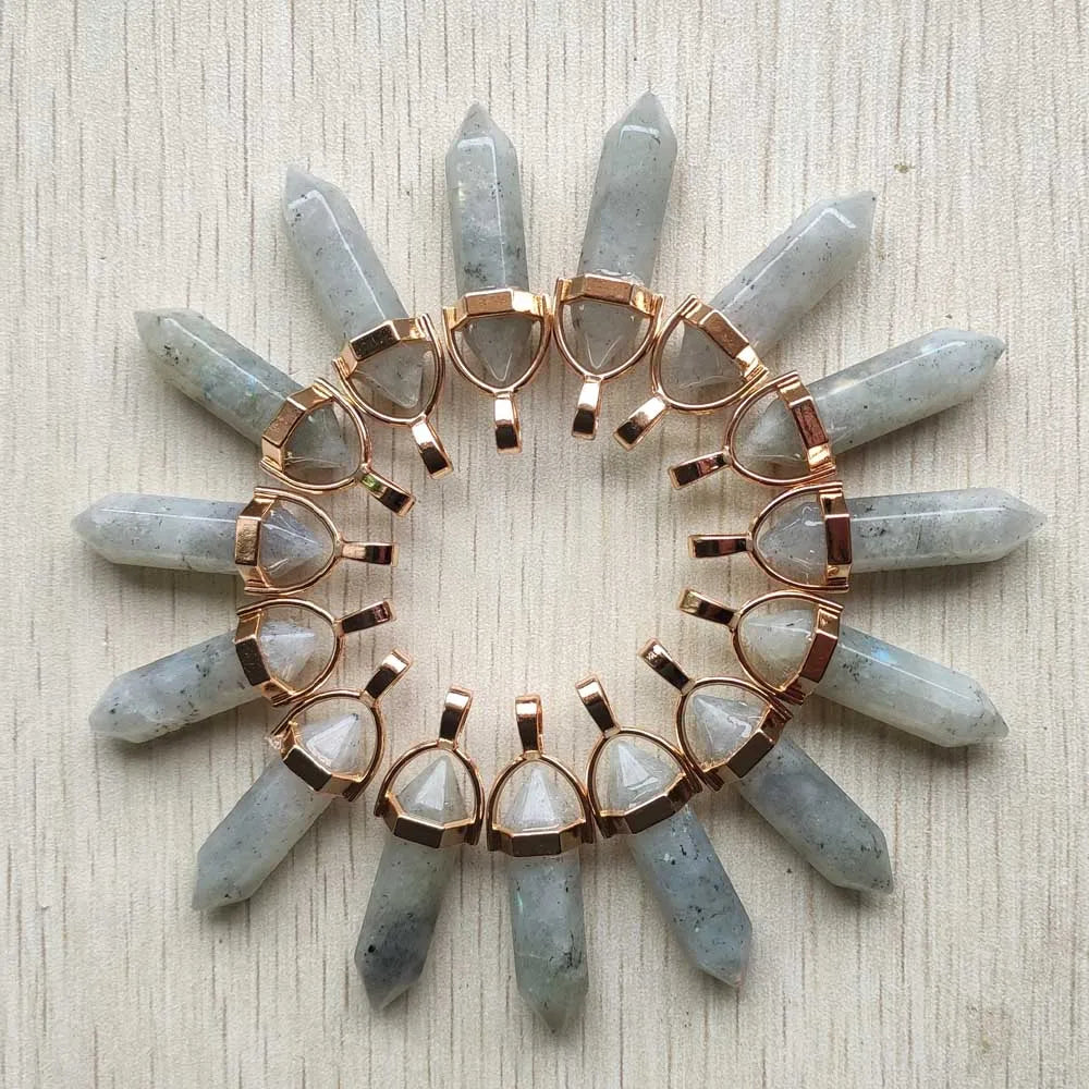 Natural Gem stone Quartz crystal green aventurine pendulum pillar pendants for jewelry making 24pcs/lot Wholesale fast shipping