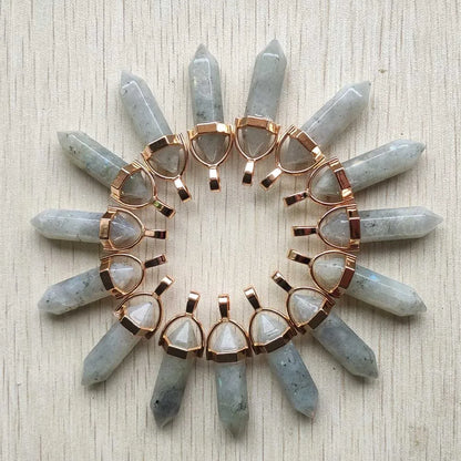 Natural Gem stone Quartz crystal green aventurine pendulum pillar pendants for jewelry making 24pcs/lot Wholesale fast shipping