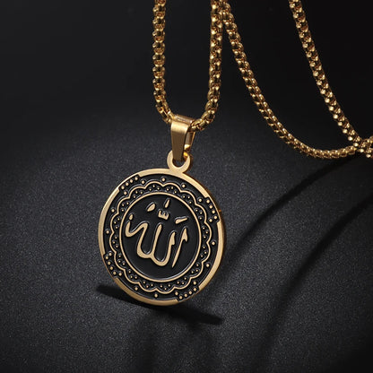 Allah Necklace for Men Stainless Steel Gold Color Round Pendant Necklace AMULET RING STORE