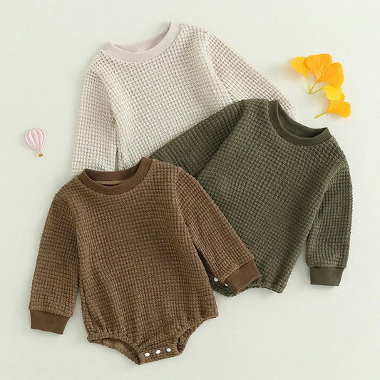 2023-06-23 Lioraitiin 0-18M Baby Boys Autumn Winter Bodysuit Casual Jumpsuit Infant Solid Long Sleeve Crew Neck Jumpsuit - AMULET RING STORE