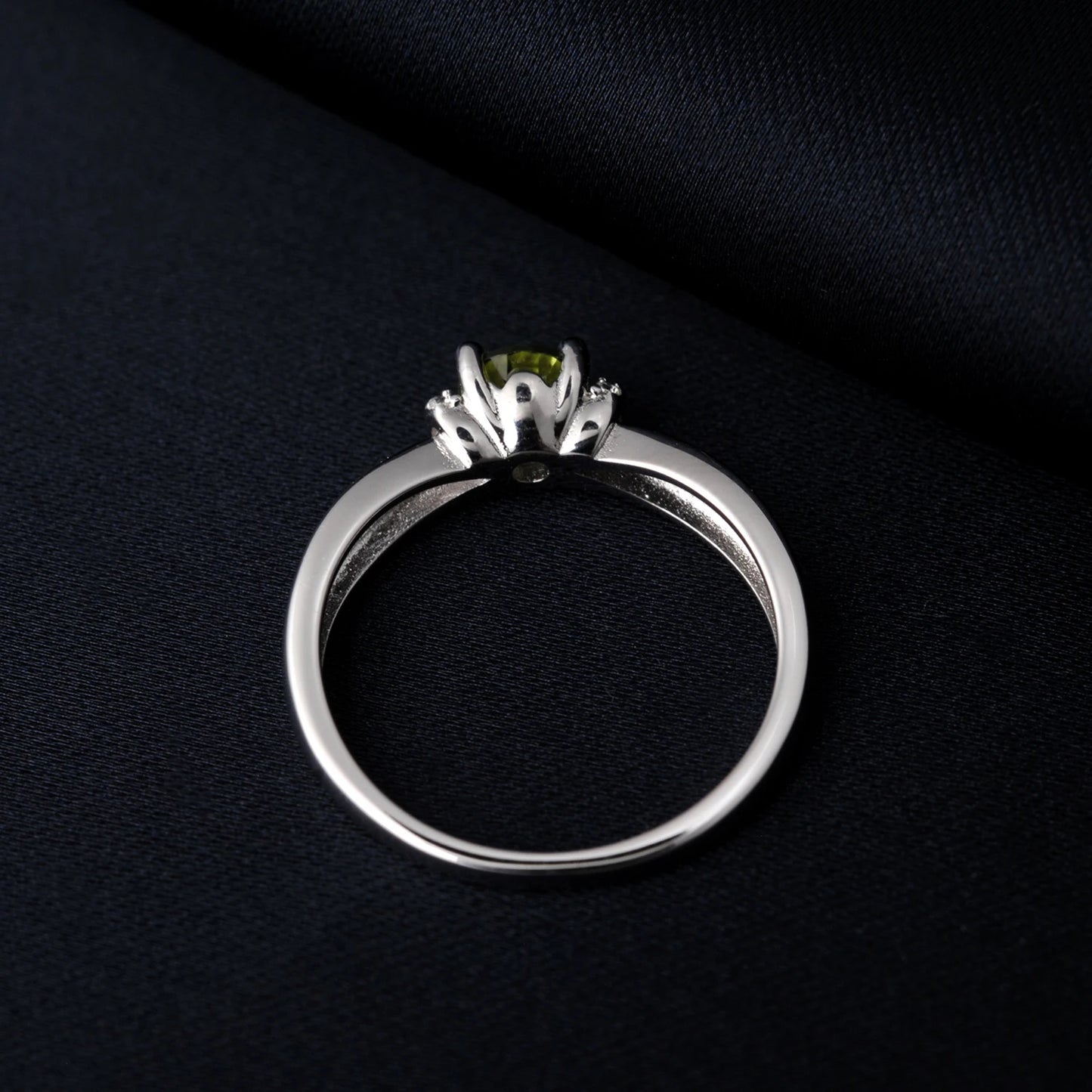 Potiy Round Genuine Natural Peridot 925 Sterling Silver Solitaire Ring for Woman Gemstone elegant Jewelry Valentine's day gift