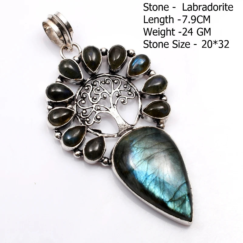 Genuine Blue Topaz Citrine Glass Agate Jasper Amethyst Pendant