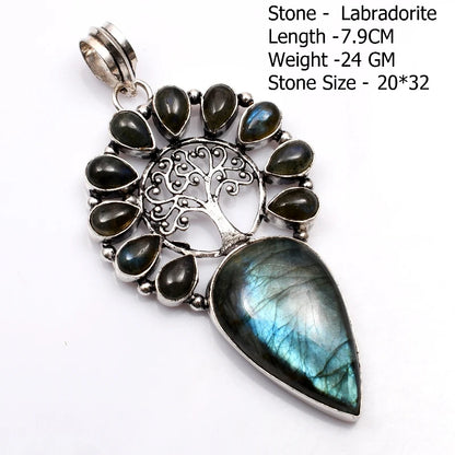 Genuine Blue Topaz Citrine Glass Agate Jasper Amethyst Pendant