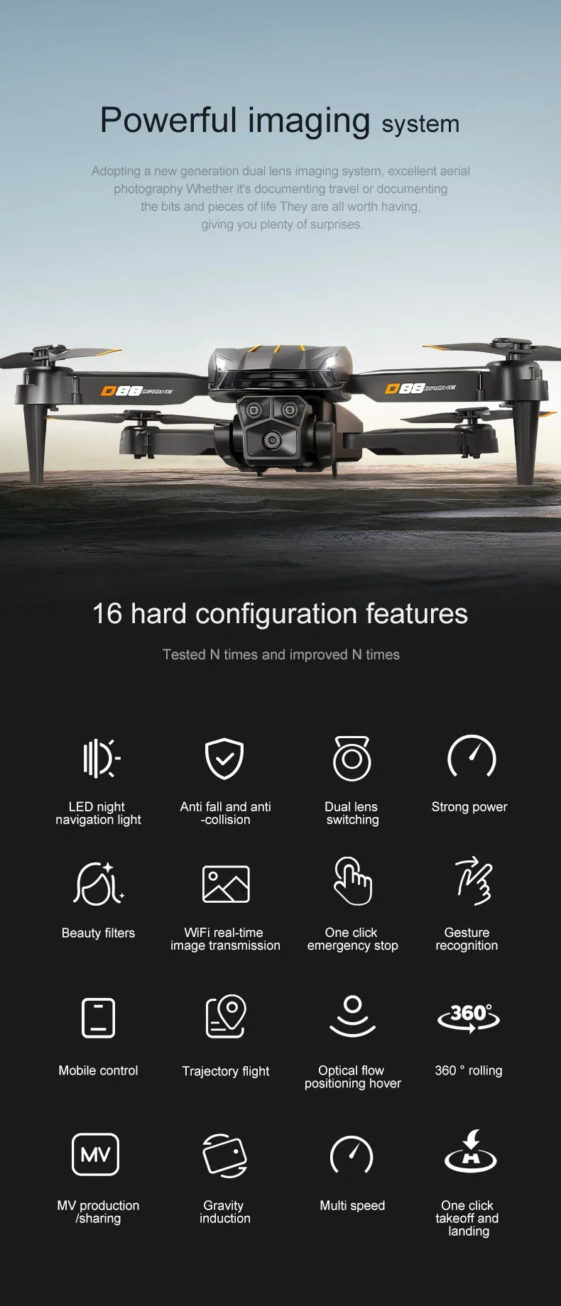 Xiaomi D88 Drone HD Dual Camera 3 Battery Professional Aerial Photography Optical Flow Hovering Gesture Shooting Folding Drone