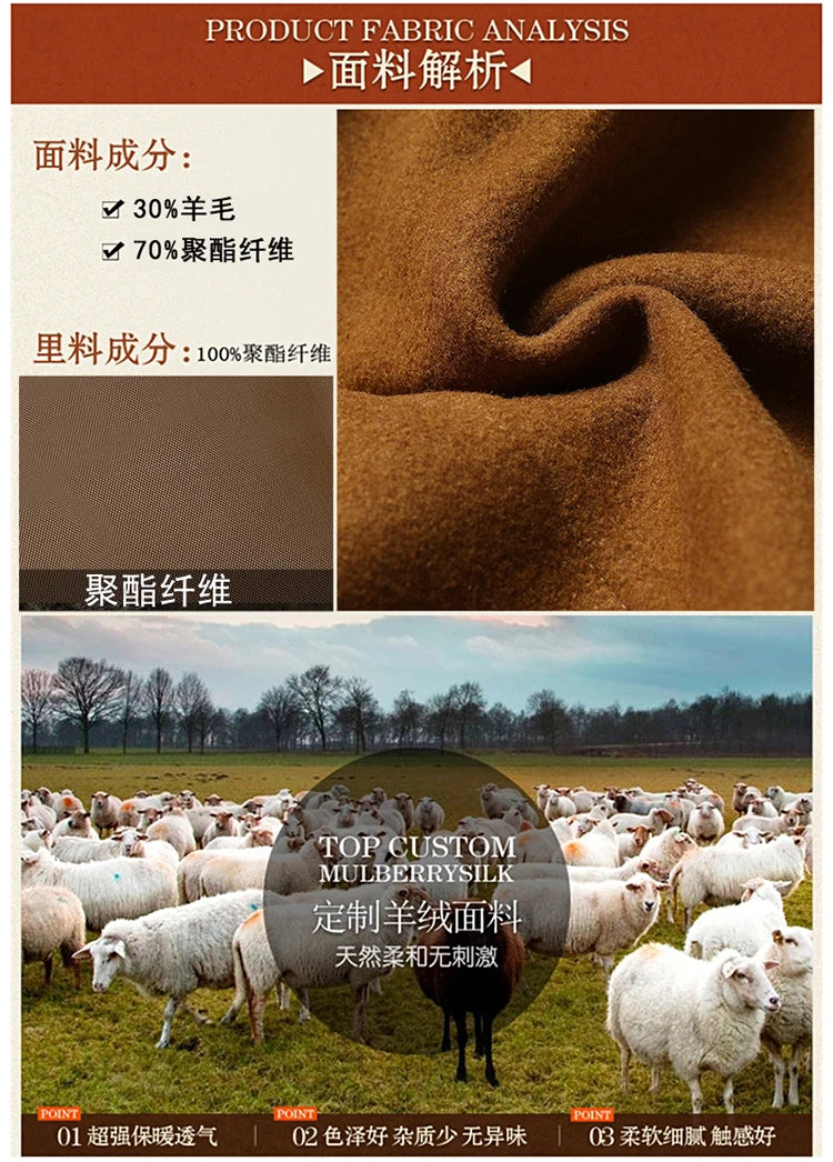 Men's Double Collar Wool Coat  Fashion Handsome Autumn Winter Business Style High Quality Middle-aged Men's Fashion Woolen Coat