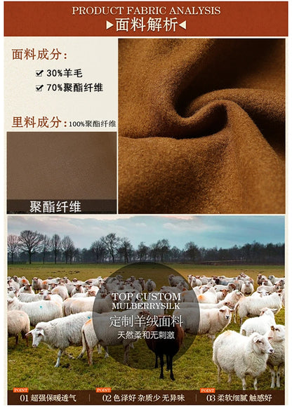 Men's Double Collar Wool Coat  Fashion Handsome Autumn Winter Business Style High Quality Middle-aged Men's Fashion Woolen Coat