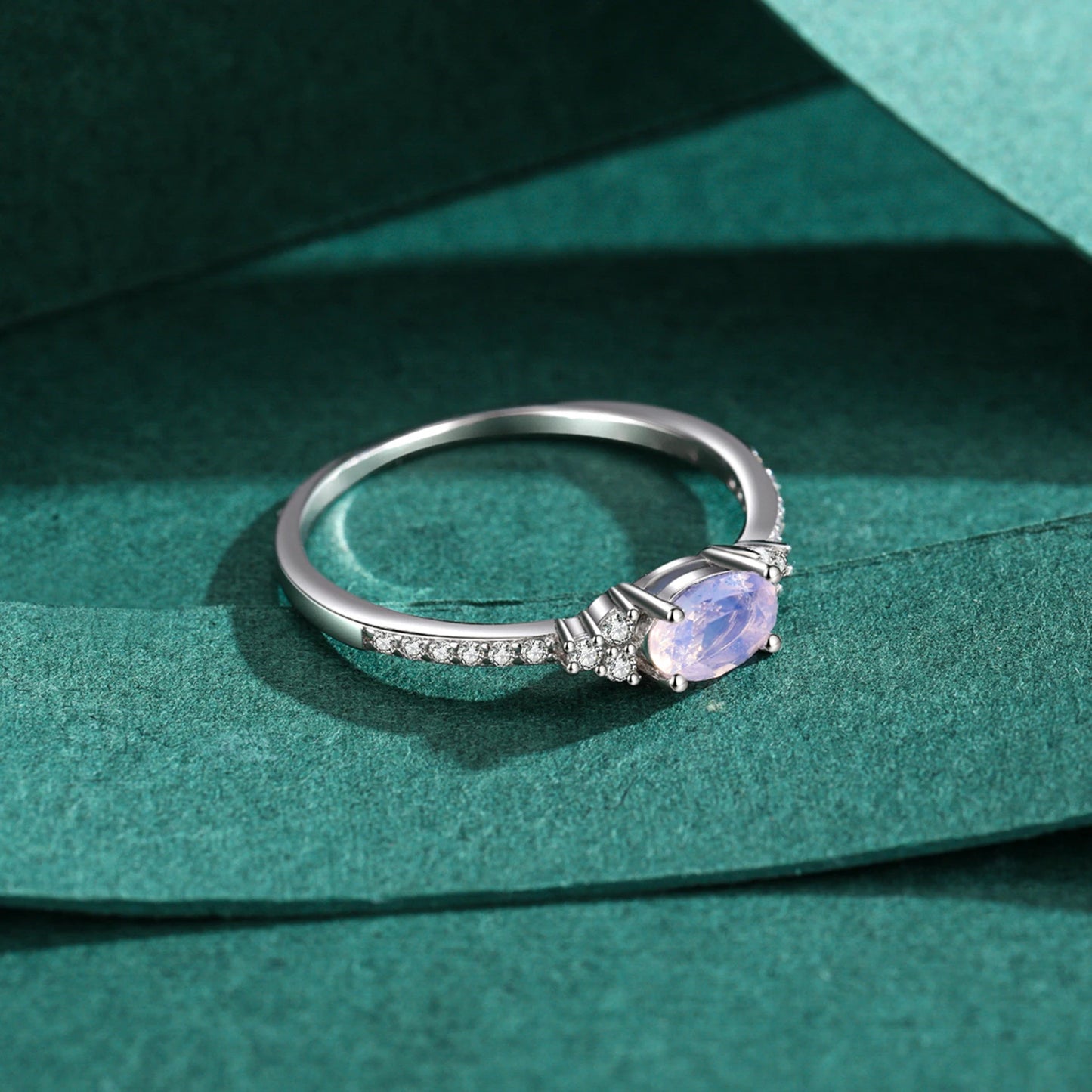 MODIAN 925 Sterling Silver Pink MoonStone Elegant Stackable Finger Ring Eternity Bands for Women Christmas Gifts Fine Jewelry