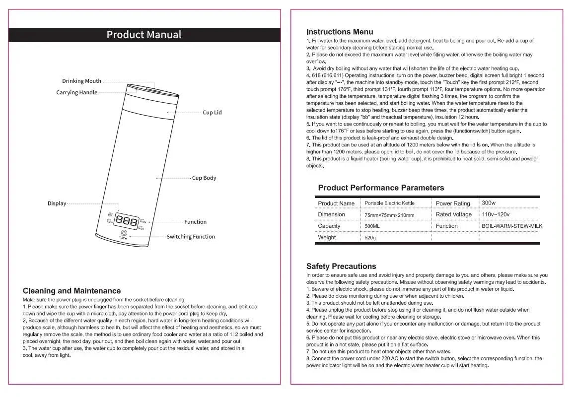 Portable Electric Kettles Tea Coffee Kettle Mini Travel Boil Water Stewable Keep Warm Appliances Thermo Anti-Scald Bottle - AMULET RING STORE