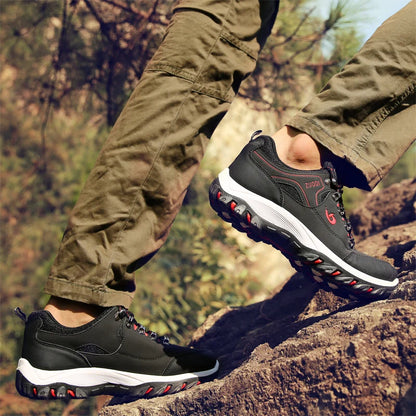Men's Hiking Shoes Waterproof Leather Outdoor PU Shoes Wear-resistant Men Trekking Walking Hunting Tactical Sneakers - AMULET RING STORE