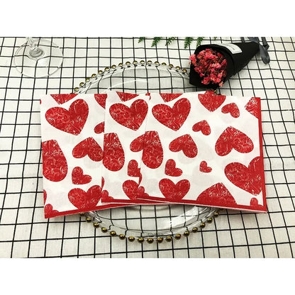 Heart Shaped Colourful Printed Napkin Wedding Valentine's Day Facial Tissue Proposal  Decoration Wine Glass Flower Paper 20pcs/P