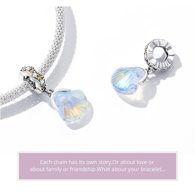 BISAER 925 Sterling Silver Charm Ocean Style Fish Dolphin Mermaid Shell Blue CZ Bead For Necklace&Bracelet DIY Fine Jewelry Gift - AMULET RING STORE