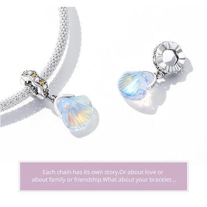 BISAER 925 Sterling Silver Charm Ocean Style Fish Dolphin Mermaid Shell Blue CZ Bead For Necklace&Bracelet DIY Fine Jewelry Gift - AMULET RING STORE