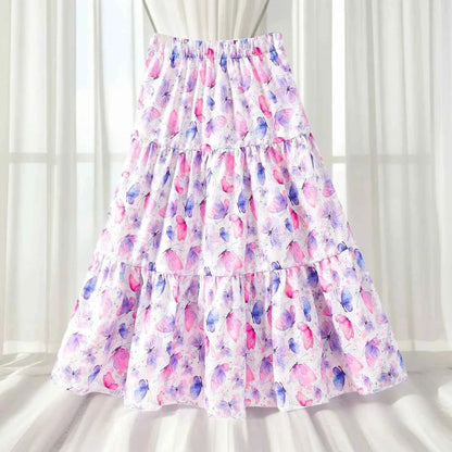 2024 Long Skirt Teens Girls Clothing 8-12 Y Summer Style Casual Fashion Floral Butterfly A-Line Birthday Gift Children Skirt
