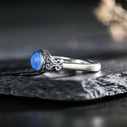 Retro 925 Silver Blue Crystal Ring, Natural Crystal Women's Ring Jewelry, Elegant Retro Ring Bohemian Style, Adjustable Size - AMULET RING STORE