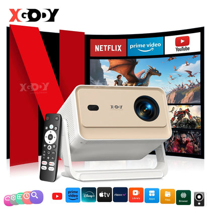 XGODY Projector N6 Pro Netflix Officially 4K Voice Control Smart Android TV Whale OS 32GB ROM for Outdoor Movie Home Theater