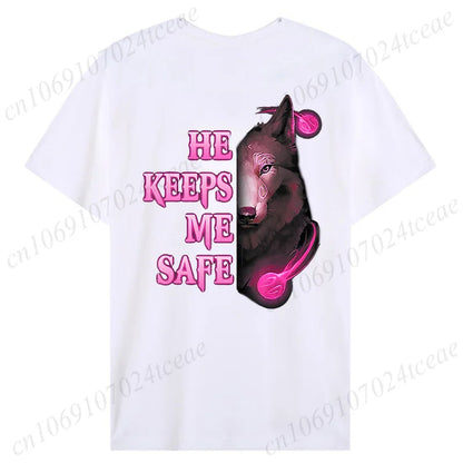 Fashion Valentine's Day Tees Shirt Lion Animal Back Print Graphic Y2k Tops Lover Couples Matching T-shirt Men & Women Clothing - AMULET RING STORE