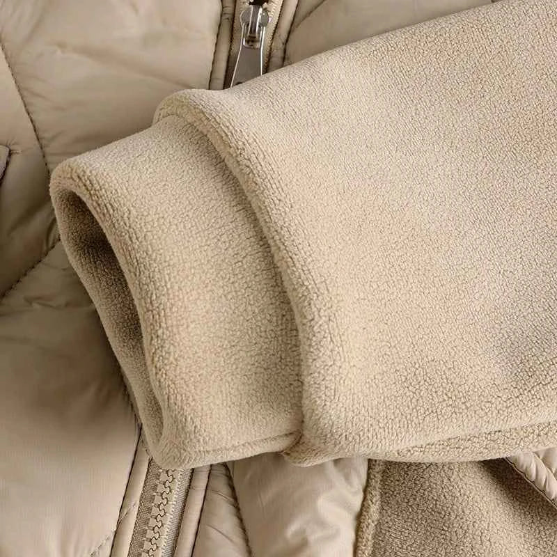 Women Padded Jacket round neck Long Sleeves patchwork coat Winter Warm Top Outerwear