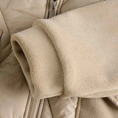 Women Padded Jacket round neck Long Sleeves patchwork coat Winter Warm Top Outerwear