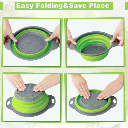 Silicone Round Folding Vegetable Fruits Washing Drain Basket Collapsible Colander Strainer Basket Kitchen Gadgets - AMULET RING STORE