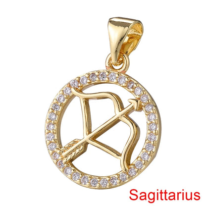 Juya DIY Imitation Pearl Shell 18K Gold Plated 12 Zodiac Charms For Handmade Fashion Birthstone Season Pendants Jewelry Making