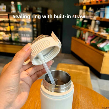 Tyeso 600/750ML Thermos Bottle With Straw Stainless Steel Car Thermal Cup Sports Water Bottles Keeps Cold and Hot Thermal Mug