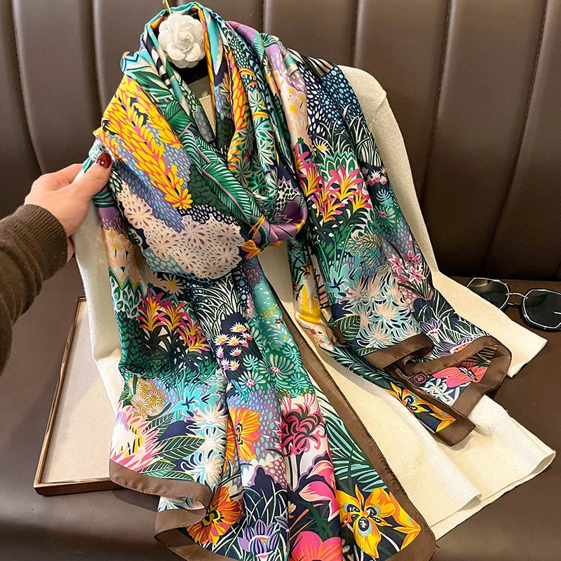 Design Satin Silk Shawl Hijab Scarf Women Fashion Summer Sunscreen Beach Stole Wraps Bufanda Female Headkerchief Echarpe New - AMULET RING STORE