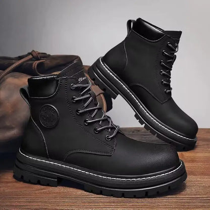 2025 new men's shoes autumn high cut workwear boots British style short boots Korean version versatile thickness boots shoes - AMULET RING STORE