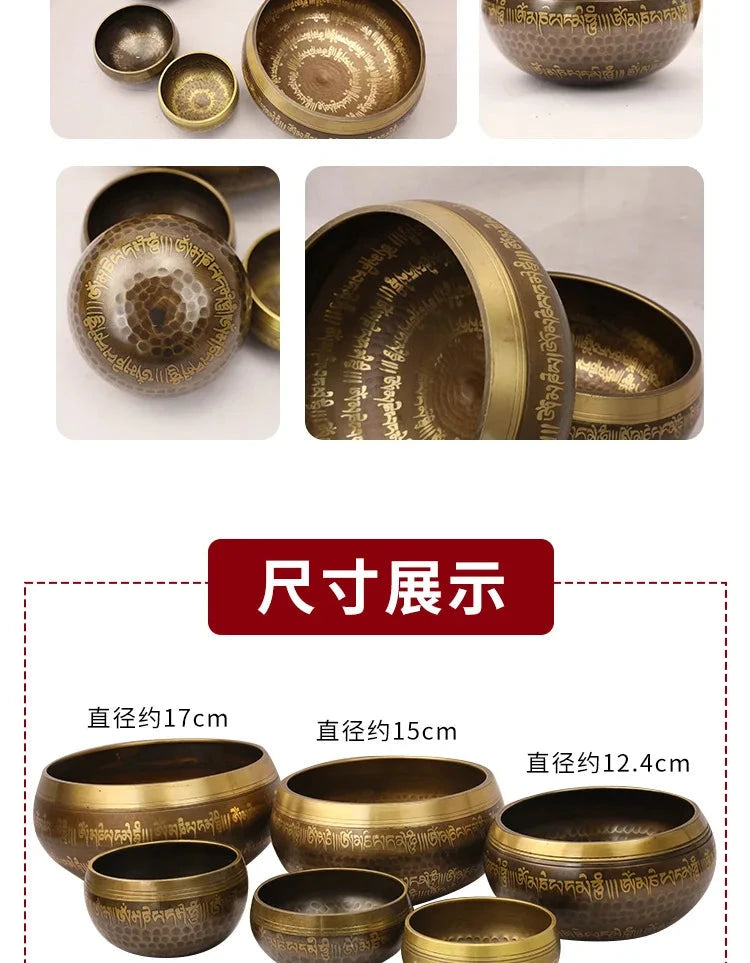 Nepal Handmade Tibetan Bowls Large Brass Singing Bowl Buddhist Meditation Sound Therapy Chakras Healing Sound Bowls Mindfulness - AMULET RING STORE