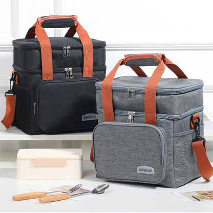 1PC Double Layer Lunch Bag Large Capacity Thermal Insulation Lunch Bags Leakproof Cooler Tote For Men Women Work Picnic School