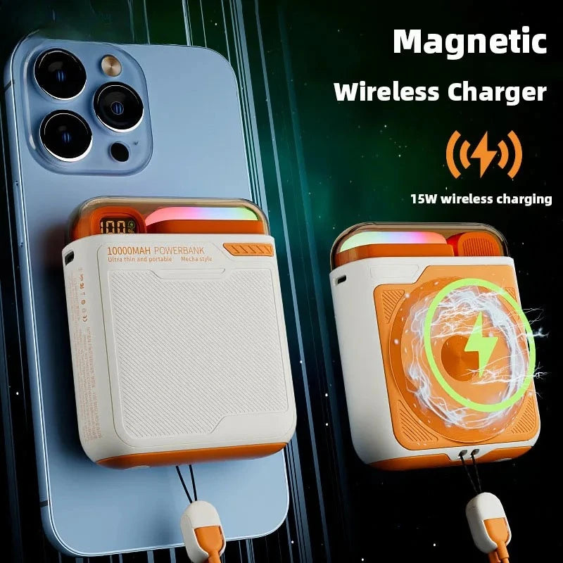 10000mAh Wireless Power Bank with Stand USB C Cable PD20W Fast Charging Magnetic External Spare Battery for IPhone Samsung Xiaom - AMULET RING STORE