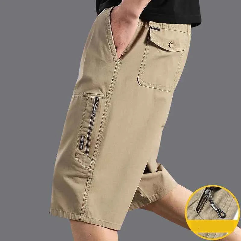 Classic Cargo Shorts Men Zipper Pocket Casual Knee Shorts Loose Straight Cotton Work Shorts Man Clothes