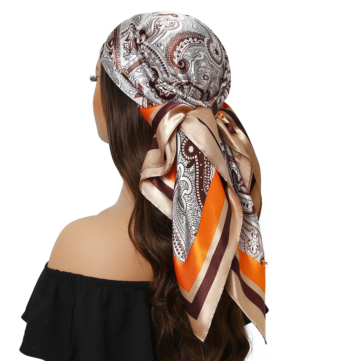 Head Scarf Women Luxury Brand Square 90*90cm Silk Foulard Satin Bandana Cheveux Soft Neckerchief Hijab Hair Scarves For Ladies - AMULET RING STORE