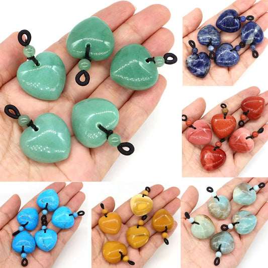 24mm Heart Shape Pendants Natural Stone Healing Crystal Quartz Tiger Eye Energy Gemstones for Jewelry Making DIY Necklace Gifts