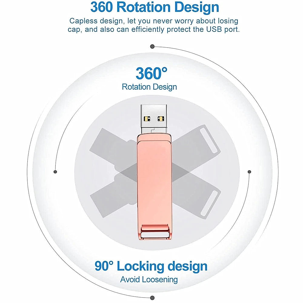 360° Rotate 2TB USB 3.0 Flash Drive 3 In 1 128GB 256GB 512G 1TB Memory Stick To For iPhone Photo Stick External Storage - AMULET RING STORE