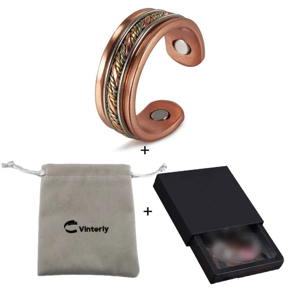 Vinterly Pure Copper Magnetic Rings Twisted Lines Wide 8.4mm Health Energy Finger Cuff Adjustable Jewelry High Magnet Resizable