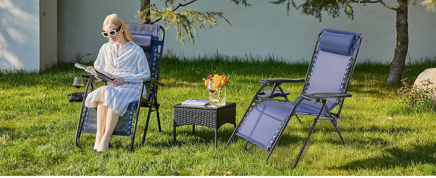 JHK Zero Gravity Set of 2 Portable Recliner Camping Patio Outdoor Garden Lounge Chair with Cup Holder Trays Adjustable Pillow - AMULET RING STORE