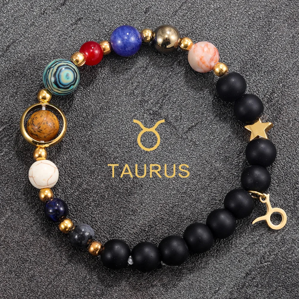 Cosmic Galaxy Solar System Bracelet for Women Men Natural Stone Beads 12 Constellations Bracelet Adjustable Bangle Jewelry Gifts