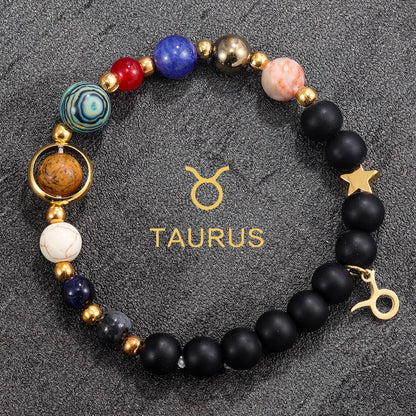 Cosmic Galaxy Solar System Bracelet for Women Men Natural Stone Beads 12 Constellations Bracelet Adjustable Bangle Jewelry Gifts