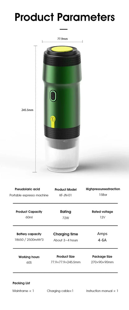 Electric Portable Coffee Machine Portable Italian Espresso Machine for Car & Home 3-in-1 Capsule Powder Travel Coffee Maker - AMULET RING STORE