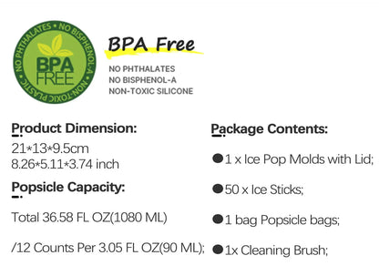 Summer DIY Ice Cream Tools With Wooden Sticks Silicone Popsicle Molds Set Kitchen Accessories Quench Thirst Snacks for Children - AMULET RING STORE