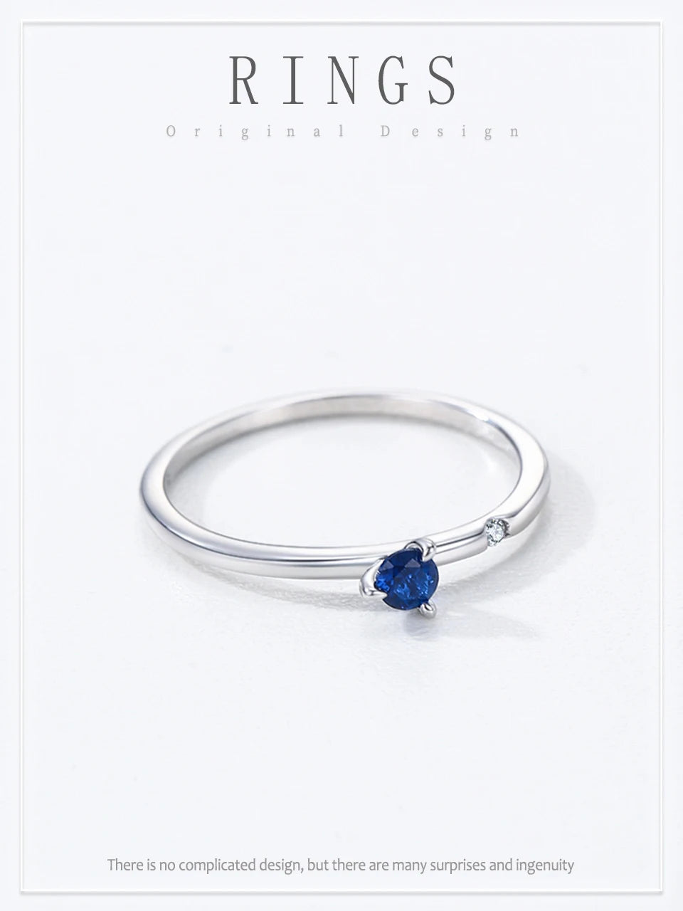 Ailmay Genuine 925 Sterling Silver Simple Navy Blue Zircon Ring for Women Fashion Minimalist Ring Fine Jewelry