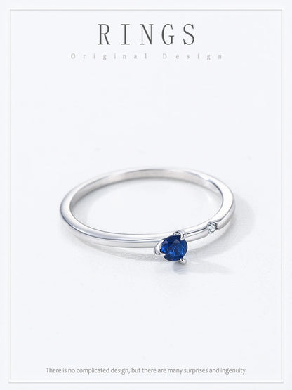 Ailmay Genuine 925 Sterling Silver Simple Navy Blue Zircon Ring for Women Fashion Minimalist Ring Fine Jewelry