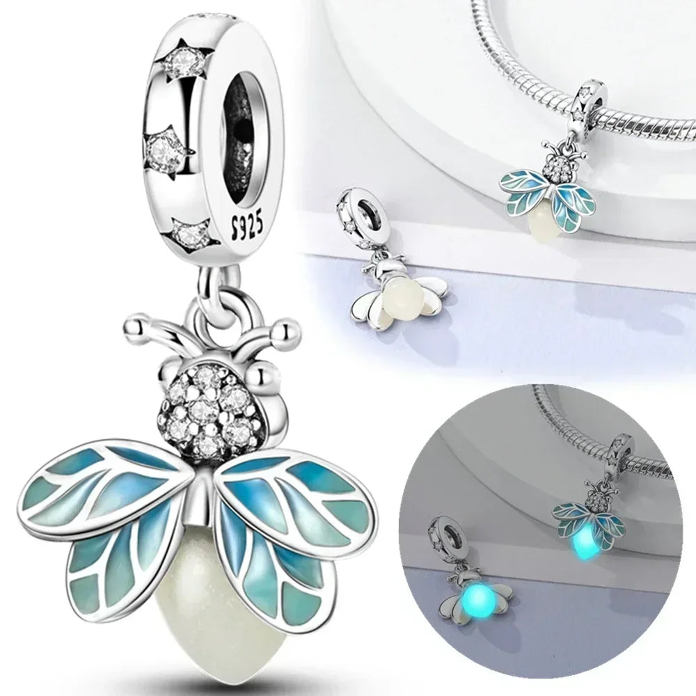 S925 Silver Glow-in-the-dark Firefly Charm Pendant Fit Original Charms Bracelet Gift Beads for Women Diy Fine Jewelry Gifts - AMULET RING STORE