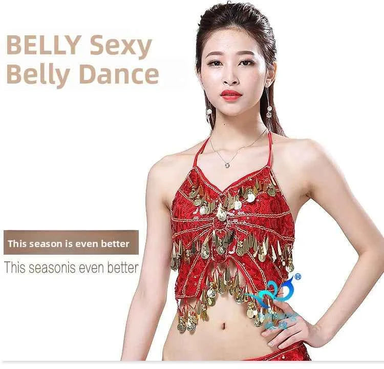 Sexy Belly Dance Bra Top Women's Sensual Strap Hanging Ne Vest Dance Clothing Adult Fem Polyester Sportswear Yoga Fitn
