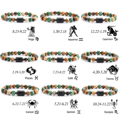 12 Zodiac Signs Natural Stone Bracelets Leo Capricorn Taurus Cancer Bracelets Women Men Couple Friendship Jewelry Gift Bracelets