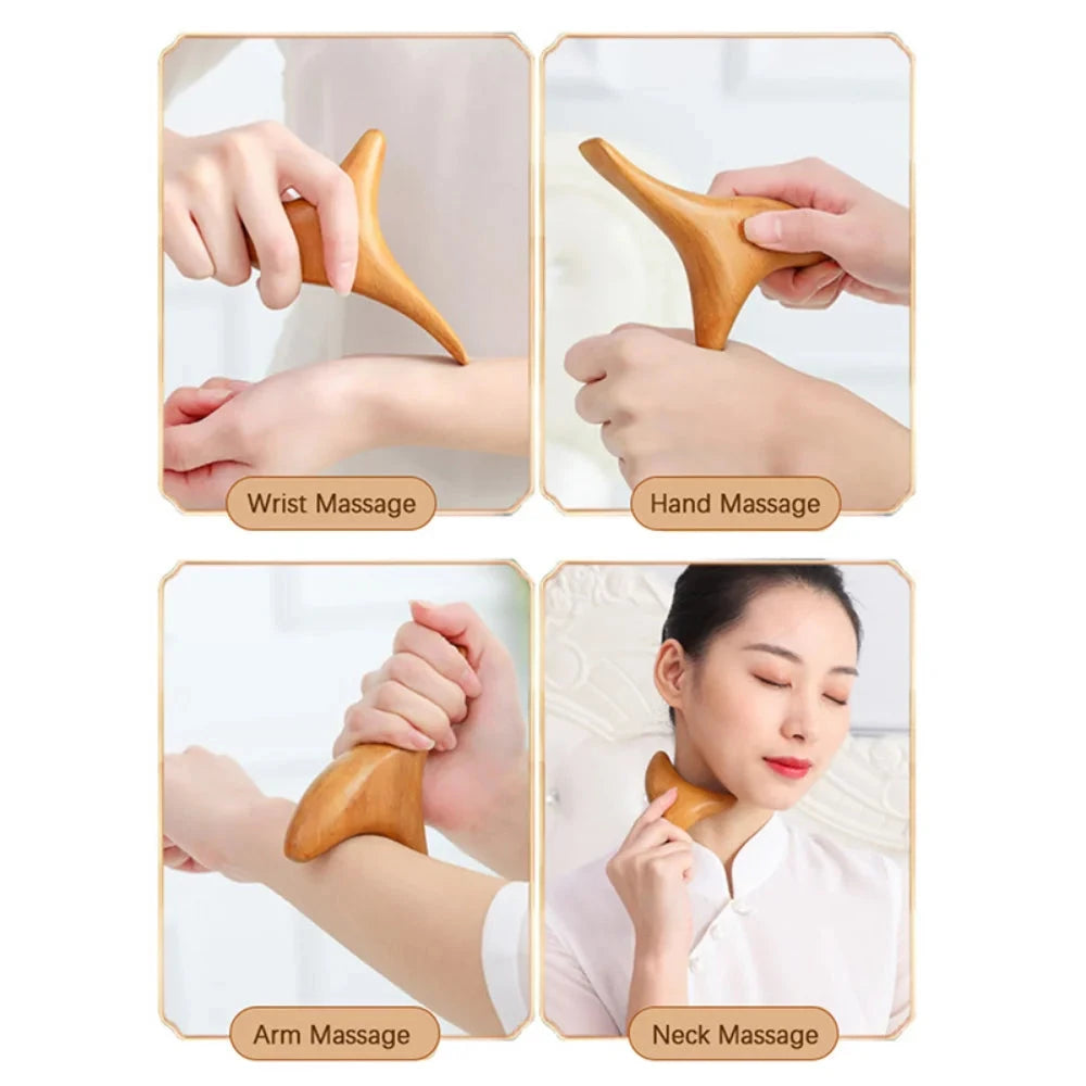 Nature Wood Trigonometric Massage Cone Wooden Lymphatic Massage Stick Face Hand Foot Body Massager Gua Sha Board Acupuncture Pen - AMULET RING STORE